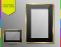 Golden photo frame with black mount, transparent glass and shadow Royalty Free Stock Photo