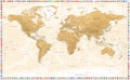Golden Physical World Map and All Flags of the World. Vector Illustration Royalty Free Stock Photo