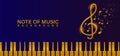 Golden piano with note music design background