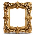 Golden picture frame baroque style on white background Royalty Free Stock Photo