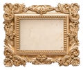 Golden picture frame with grungy canvas. Vintage baroque object Royalty Free Stock Photo
