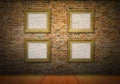 Golden picture frames on yellow brick wall Royalty Free Stock Photo