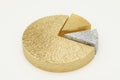 Golden pie chart with two slices on white background Royalty Free Stock Photo