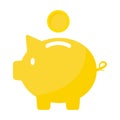 Golden pig bank for coins vector illustration isolated on white, piggy bank icon. Saving flat stock illustration Royalty Free Stock Photo