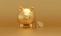 Golden pig bank and Stack of gold coins on golden background. rich concept Royalty Free Stock Photo