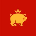 Golden pig Chinese New Year astrology symbol animal minimalist icon vector flat illustration Royalty Free Stock Photo