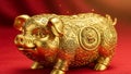 Golden Pig Statue with Dragon and Cloud Pattern Royalty Free Stock Photo