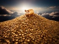 Golden Piggy Bank on a Mountain of Coins Royalty Free Stock Photo