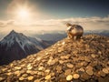 Golden Piggy Bank on a Mountain of Coins Royalty Free Stock Photo