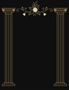 Golden pillars and floral elements wedding card template