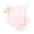 Golden pink blank nude art frames. Card design, brush stroke, lines, points, gold, premium brochure, flyer, invitation template.
