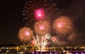 Golden, pink, and white fireworks Royalty Free Stock Photo