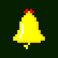 Golden pixel bell. Yellow symbol of merry christmas and gala holiday congratulation