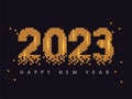 Golden Pixelated 2023 Number Against Deep Grey Background For Happy New Year