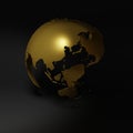 Golden planet earth, rotated globe made by asia, investment business background