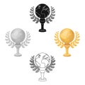 Golden planet with a wreath.The trophy for the best film about the Earth.Movie awards single icon in cartoon,black style