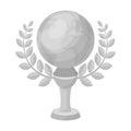 Golden planet with a wreath.The trophy for the best film about the Earth.Movie awards single icon in monochrome style