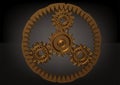 Golden planetary gear on a black