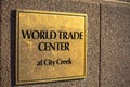 Golden plaque of World Trade Center at City Creek