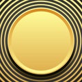 Golden plate and circle waves on black background. Luxury greeting card or social post vector design