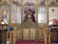 Golden plated icons at the altar of the ancient Greek Orthodox Church in Cyprus Royalty Free Stock Photo