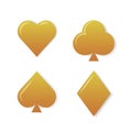 Golden playing cards symbols set on white background. Royalty Free Stock Photo