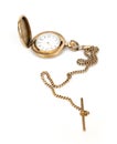 Golden pocket with chain watch isolated on a white background Royalty Free Stock Photo