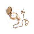 Golden pocket with chain watch isolated on a white background Royalty Free Stock Photo