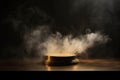 Golden Podium on Dark Background with Smoke