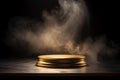 Golden Podium on Dark Background with Smoke