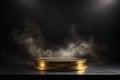 Golden Podium on Dark Background with Smoke