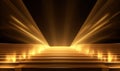 Golden podium stairs with light rays. Luxury Stage