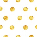 Golden polka dot pattern seamless isolated on white background created by vector. Gold glitter retro style