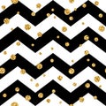 Golden polka dot seamless pattern. Gold confetti glitter zigzag black 1 Royalty Free Stock Photo