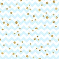 Golden polka dot seamless pattern. Gold confetti glitter zigzag blue 1