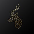 Golden polygonal Antelope illustration isolated on black background.