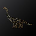 Golden polygonal Brachiosaurus dinosaur illustration isolated on black background. Royalty Free Stock Photo