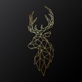 Golden polygonal Deer illustration isolated on black background.