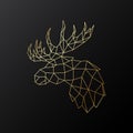 Golden polygonal Elk illustration isolated on black background.