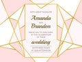 Golden polygonal frame. Elegant wedding invitation border, line luxury geometric template. Vector decoration design