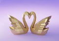Golden polygonal Swans, folded paper animal, two swans love concept