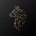Golden polygonal Wolf illustration isolated on black background.