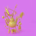 Golden pongal pot sugarcane in purple background 3D render