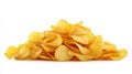 Golden potato chips on white background. Neural network AI generated Royalty Free Stock Photo
