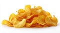 Golden potato chips on white background. Neural network AI generated Royalty Free Stock Photo