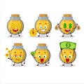 Golden potion cartoon character with cute emoticon bring money