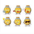 Golden potion cartoon character with various types of business emoticons Royalty Free Stock Photo