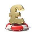 Golden pound sign in lifebuoy 3D Royalty Free Stock Photo