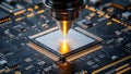 Golden Precision: Chip Welding in Semiconductor Manufacturing Royalty Free Stock Photo