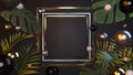 Golden presentation frame with tropical plants and pearls